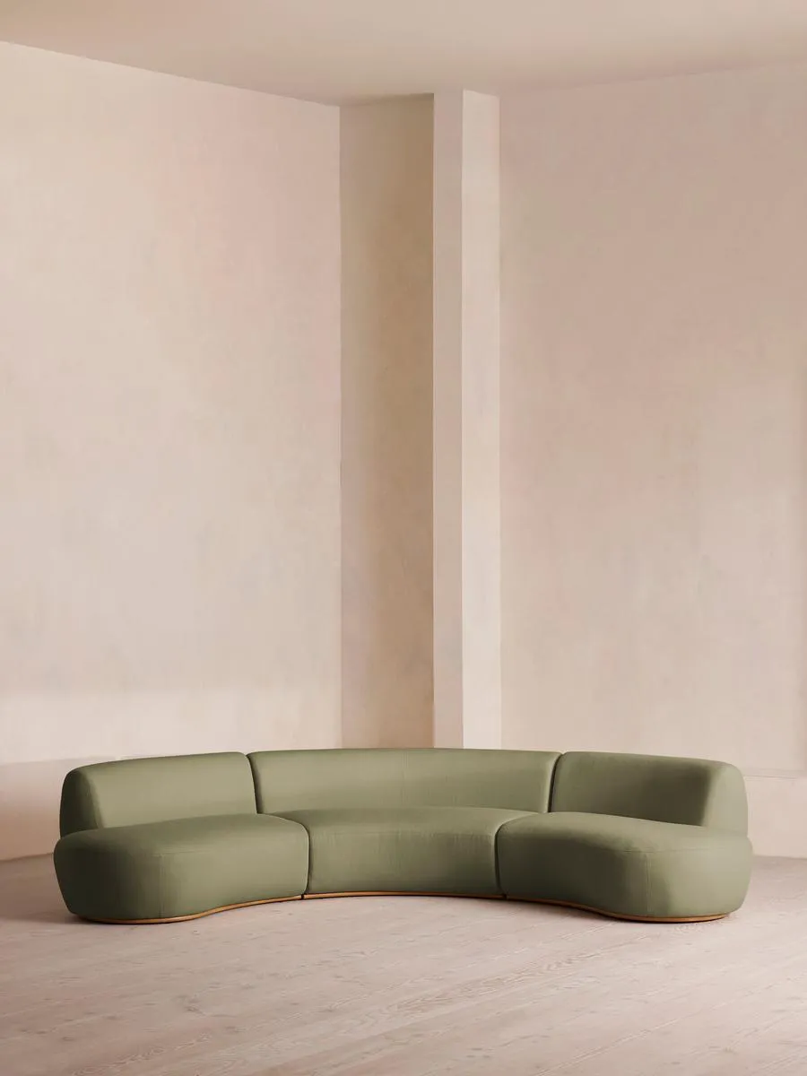 Aline Serpentine Modular Sofa, Six Seater, Linen, Sage