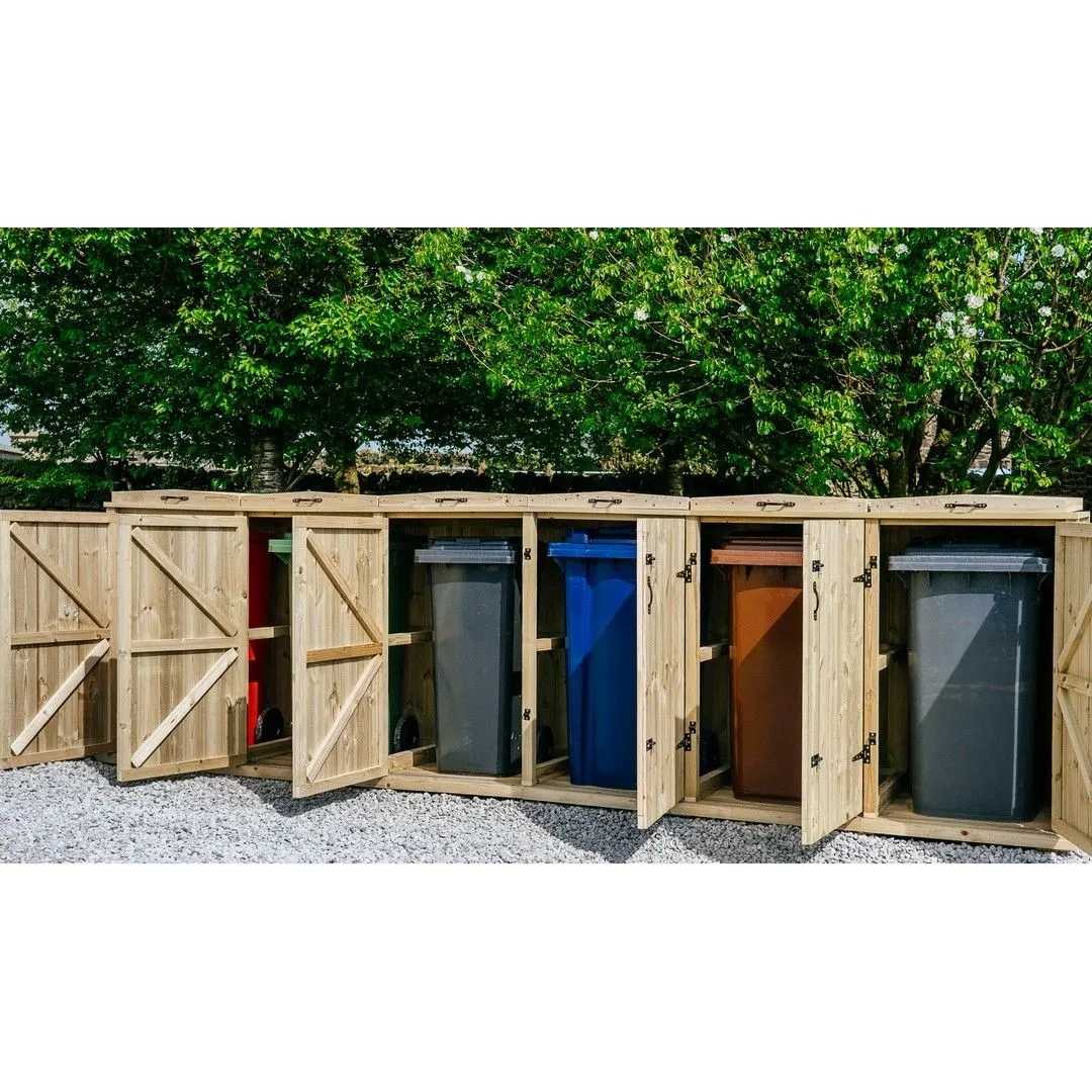 Buttercup Farm Chatburn Sextet Wheelie Bin Store, Timber - Fits 6 x 360L Wheelie Bins in Brown 3
