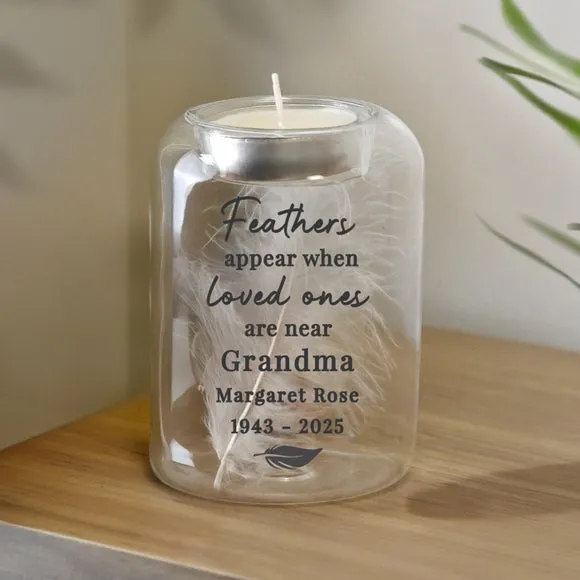 Personalised Loved Ones Feather Memorial Tealight Holder 4