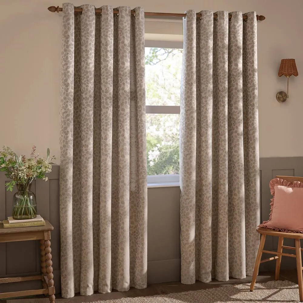 Wylder Grace Leaf Jacquard Fully Lined Eyelet Curtain Pair in Nude 2
