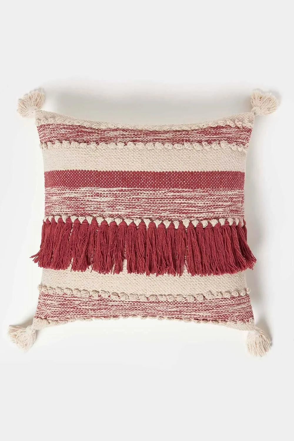 Homescapes Zadar Handwoven Fringed Red Kilim Cushion