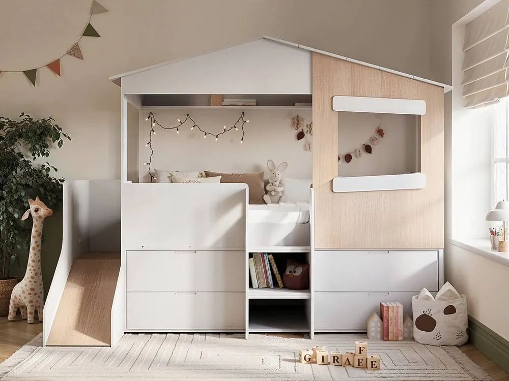 Flair Dreamland House Midsleeper with Slide & Storage in White 2