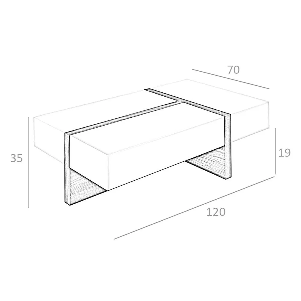 Angel Cerda White & Walnut Rectangular Coffee Table 120x70x35 cm in Brown 6