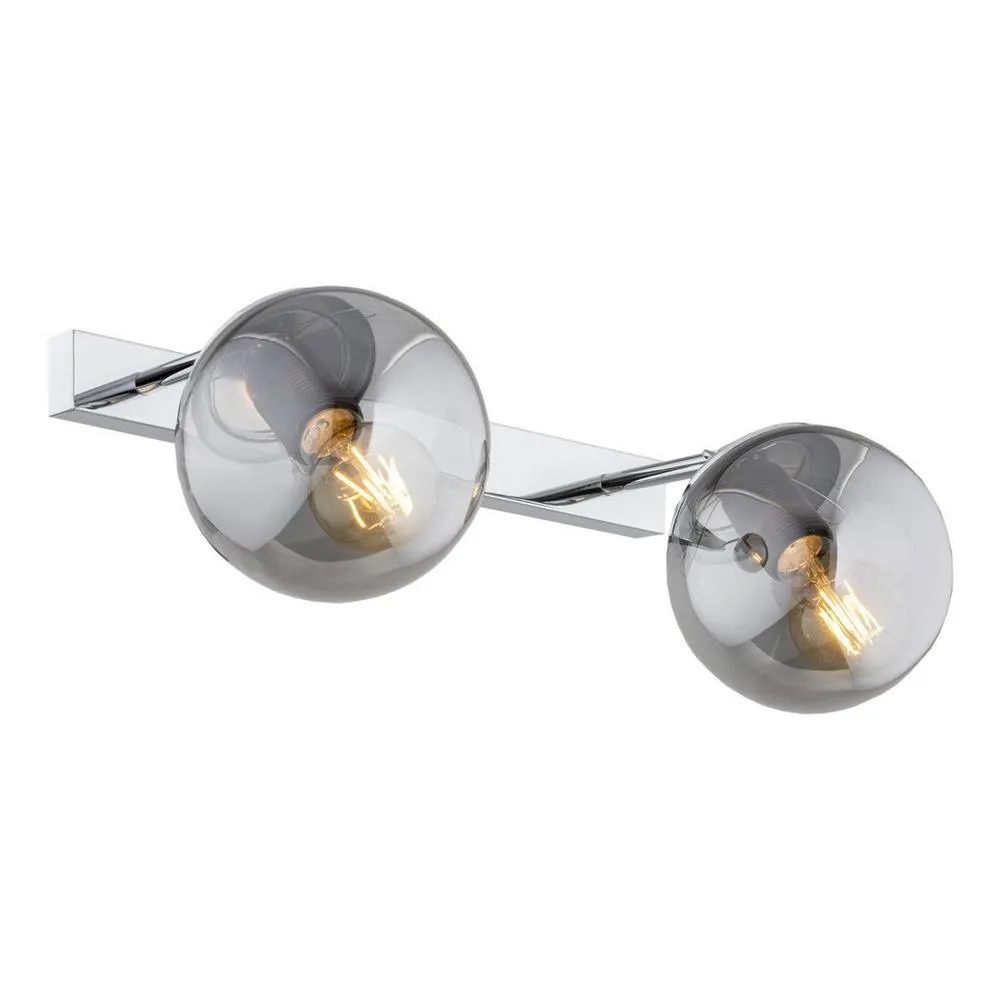 Netlighting Satelite Outdoor Twin Globe Wall Lamp Graphite Lister Chrome IP44 in Grey