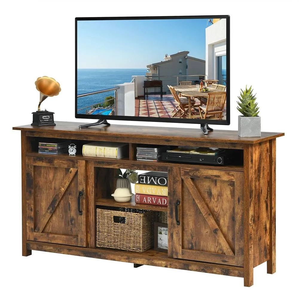 Costway Industrial TV Stand for TVs up to 65" Fireplace TV Stand Entertainment Center in Brown 5