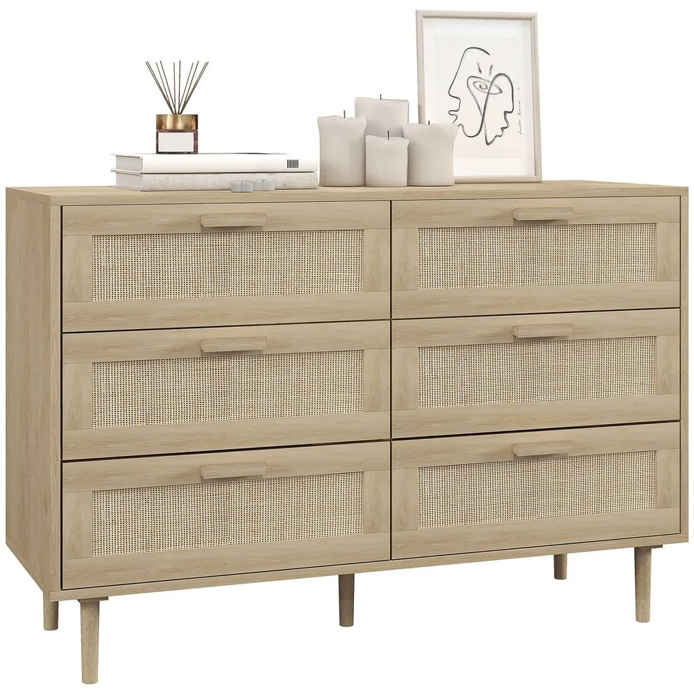 HOMCOM Chest of Drawers, 6-Drawer Dresser for Bedroom, Living Room, Oak in Natural 2