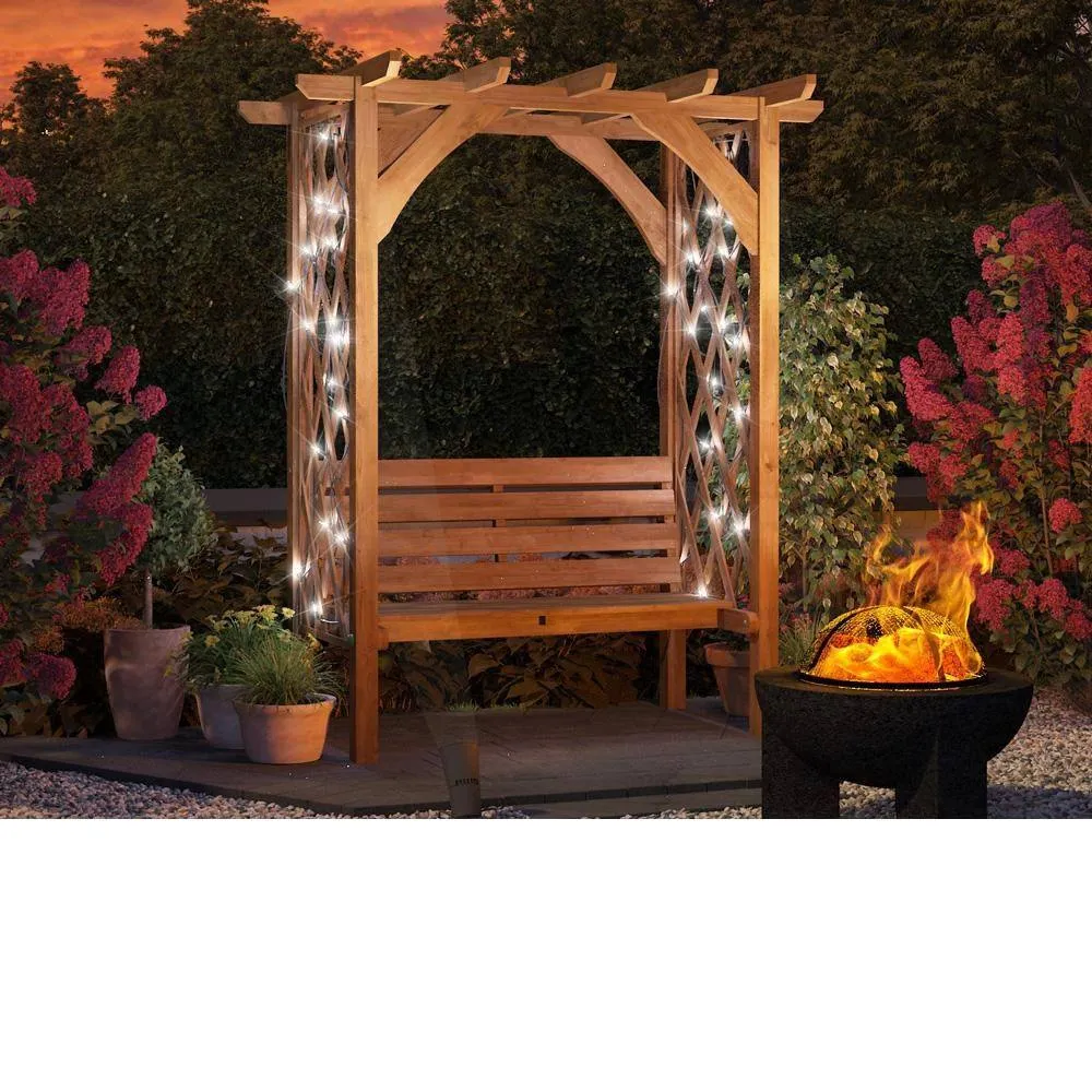 Dunster House Wooden Garden Pergola with Bench Seat Lattice Trellis Kit Jasmine in Brown 3