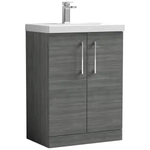 Nuie Arno Anthracite Woodgrain 2 Door Vanity Unit & Basin - 840 x 610mm
