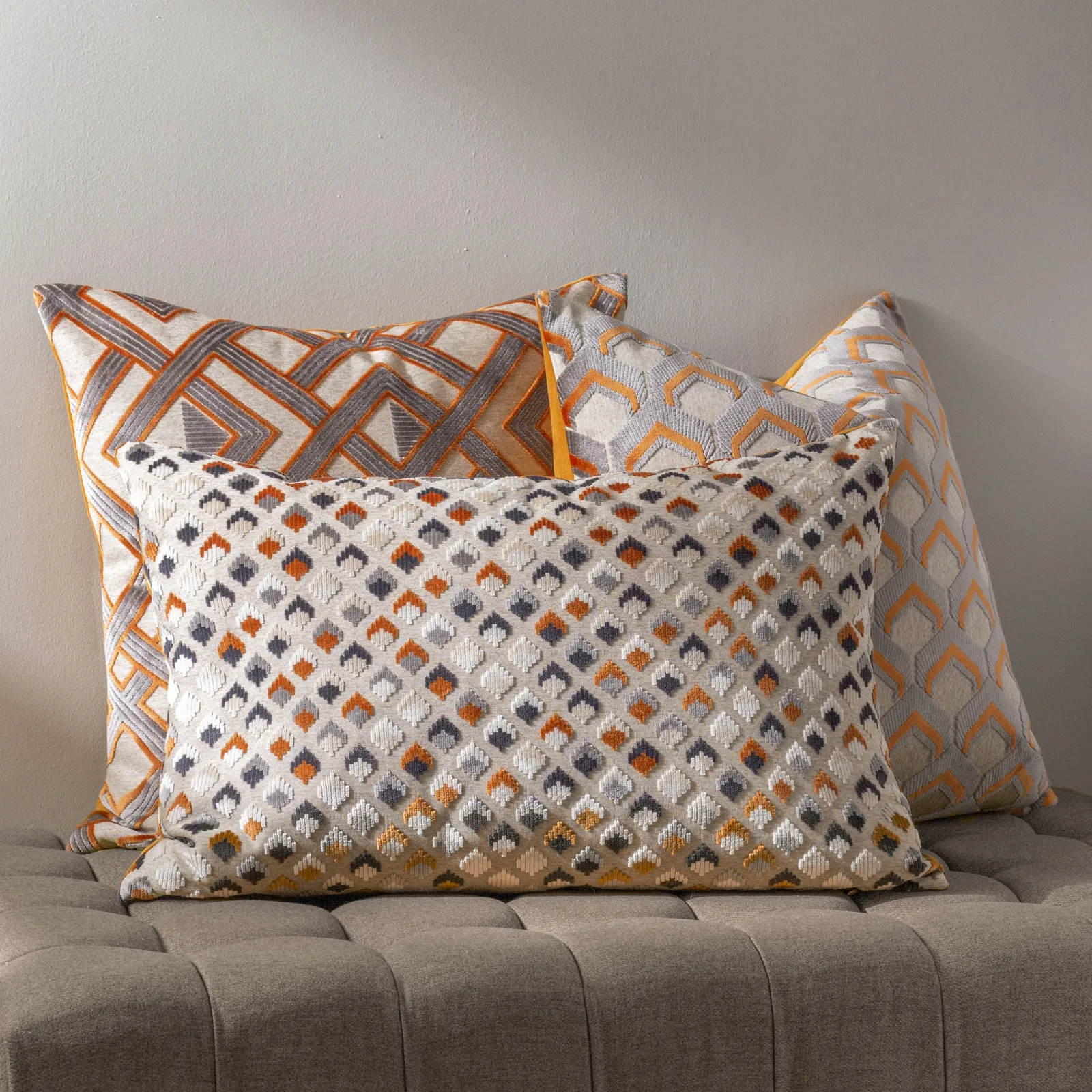 Paoletti Lexington Geometric Velvet Cushion in Orange 6