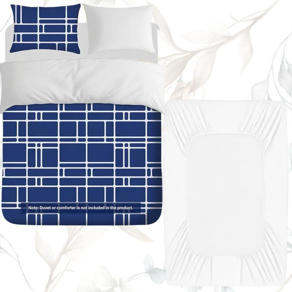 Grace Luxury 4 Pack Ultrasoft Duvet Cover Set with Fitted Sheet in Blue
