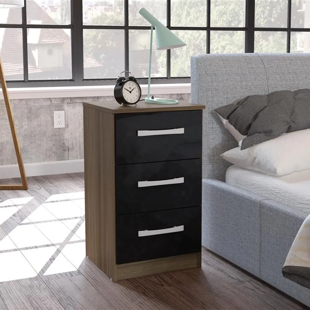 Lynx 3 Drawer Bedside Table Walnut and Black