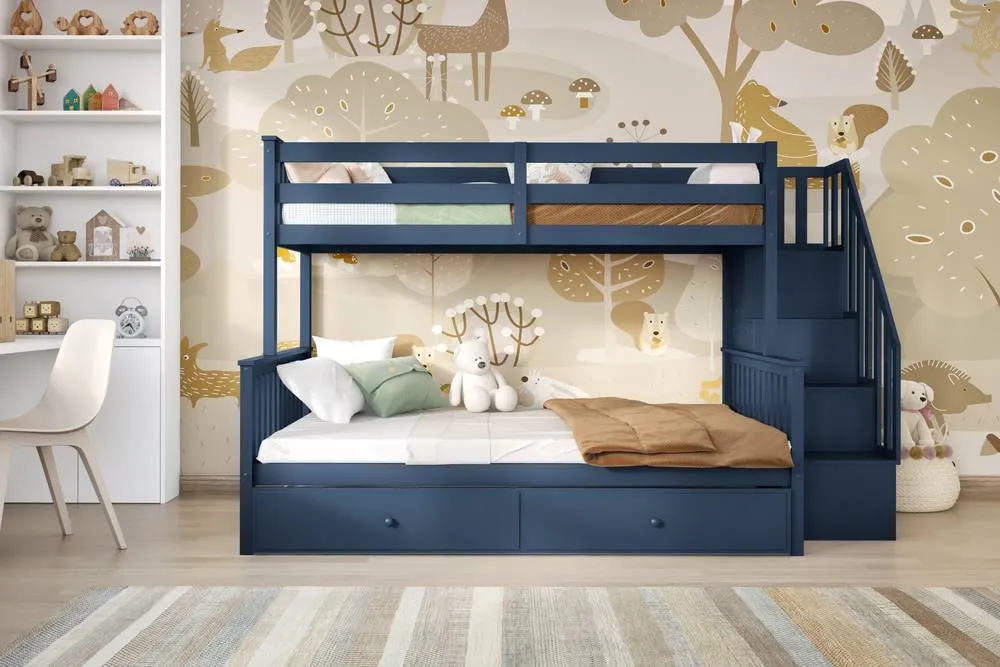Flair Tag Triple Staircase Bunk Bed with Trundle in Blue 4