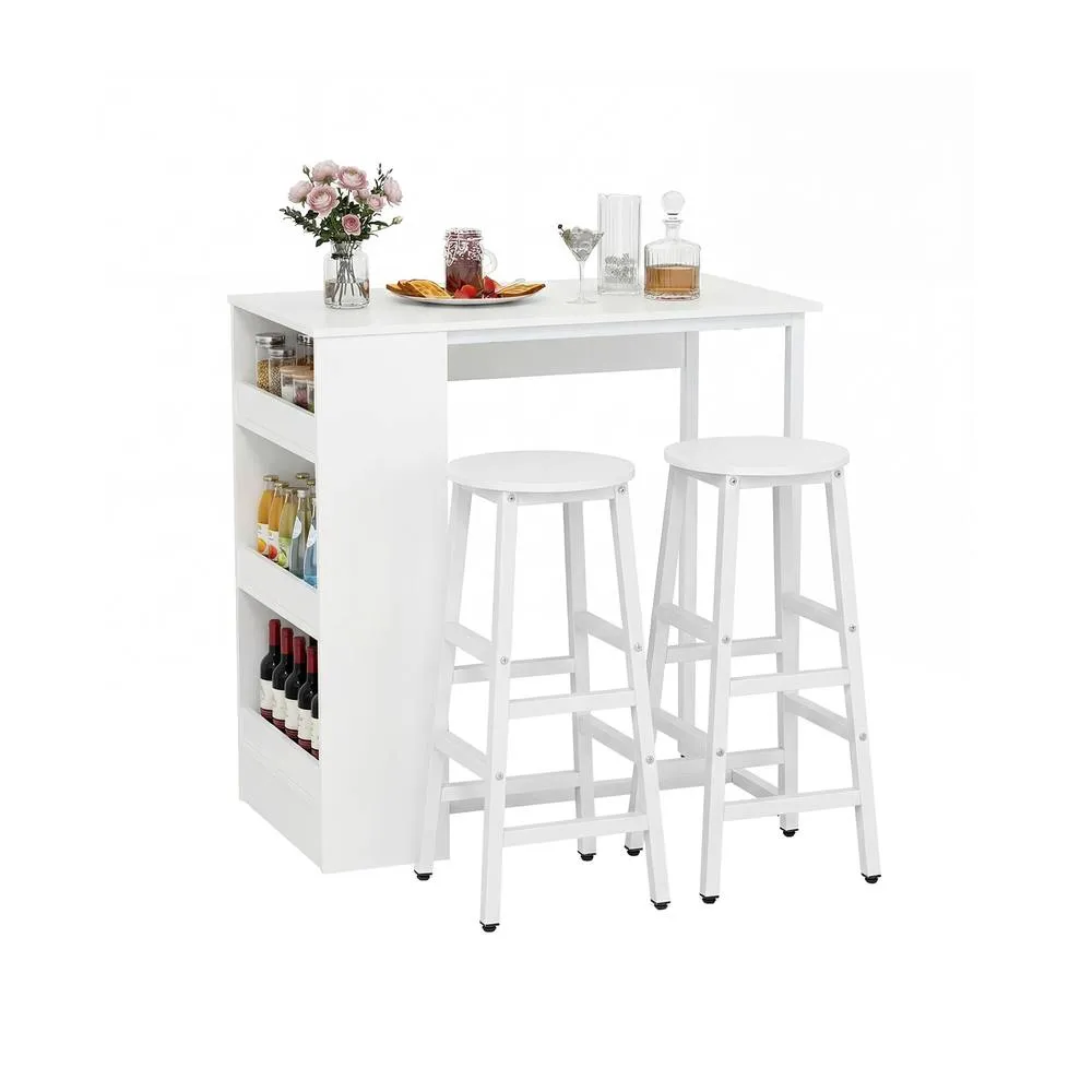 Costway 3-Piece Dining Table Set 91 cm Counter Height Bistro Table in White 4