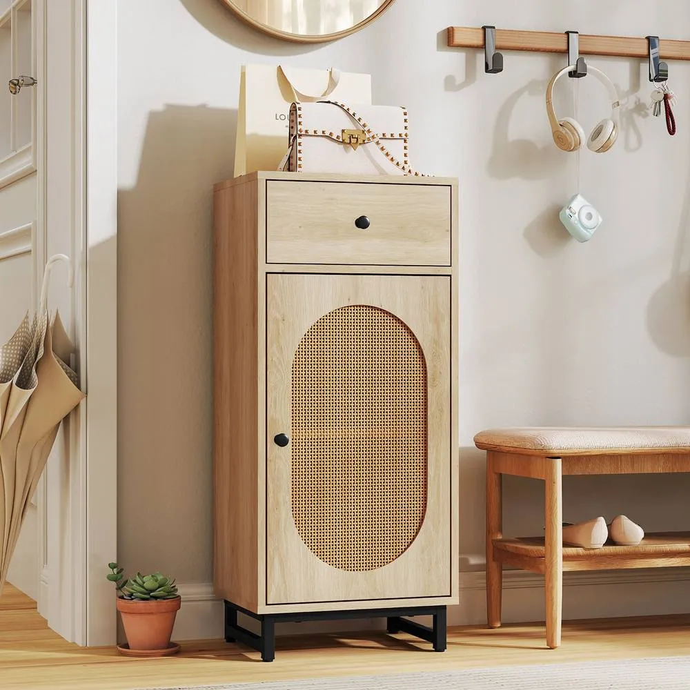 Costway PE Rattan Storage Cabinet Floor Cabinet w/ Slide Out Drawer in Natural 6