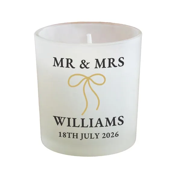 Personalised Mr and Mrs Bow Frosted Candle 3