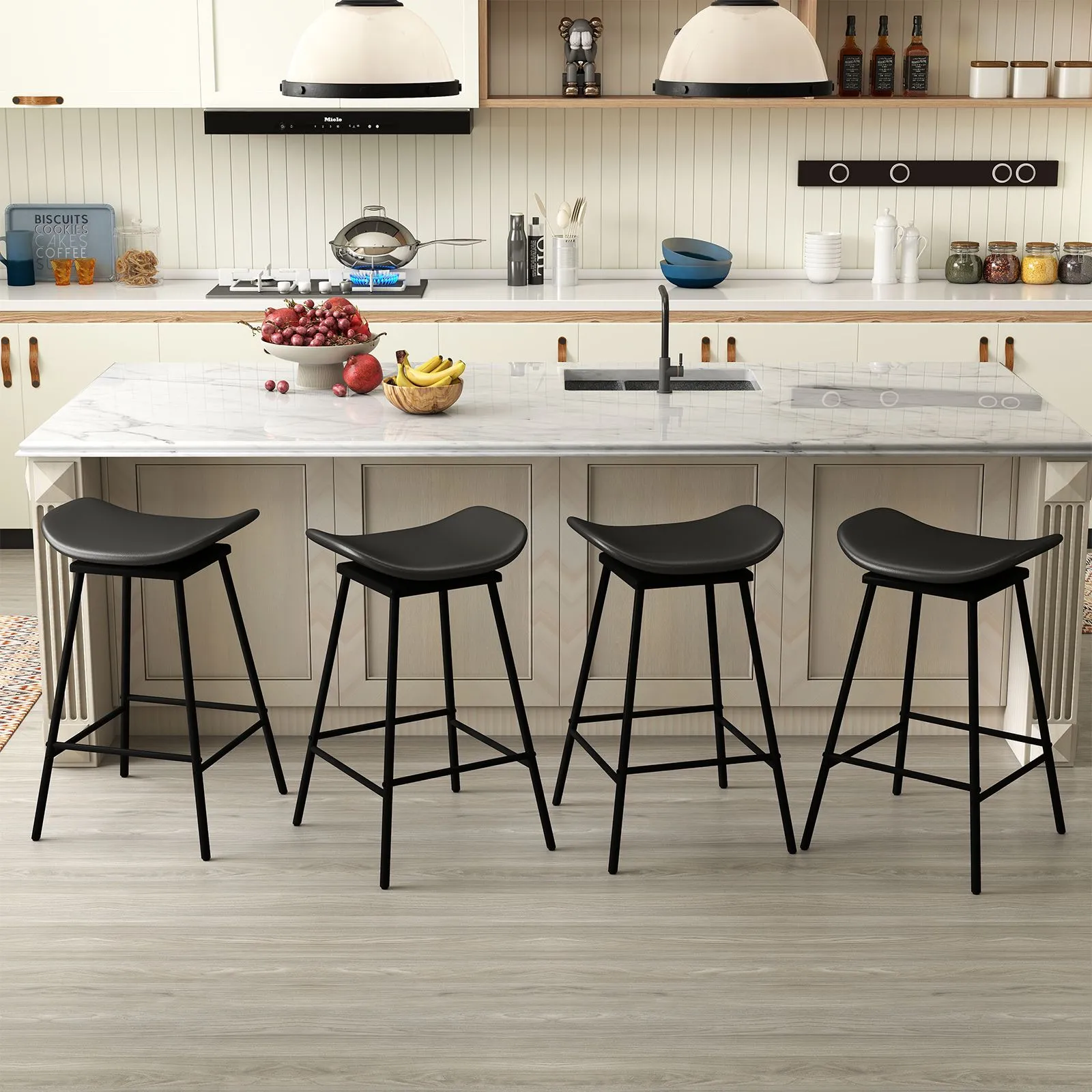 Costway Swivel Barstools Set of 2 Faux Leather Upholstered Backless Bar in Black 6
