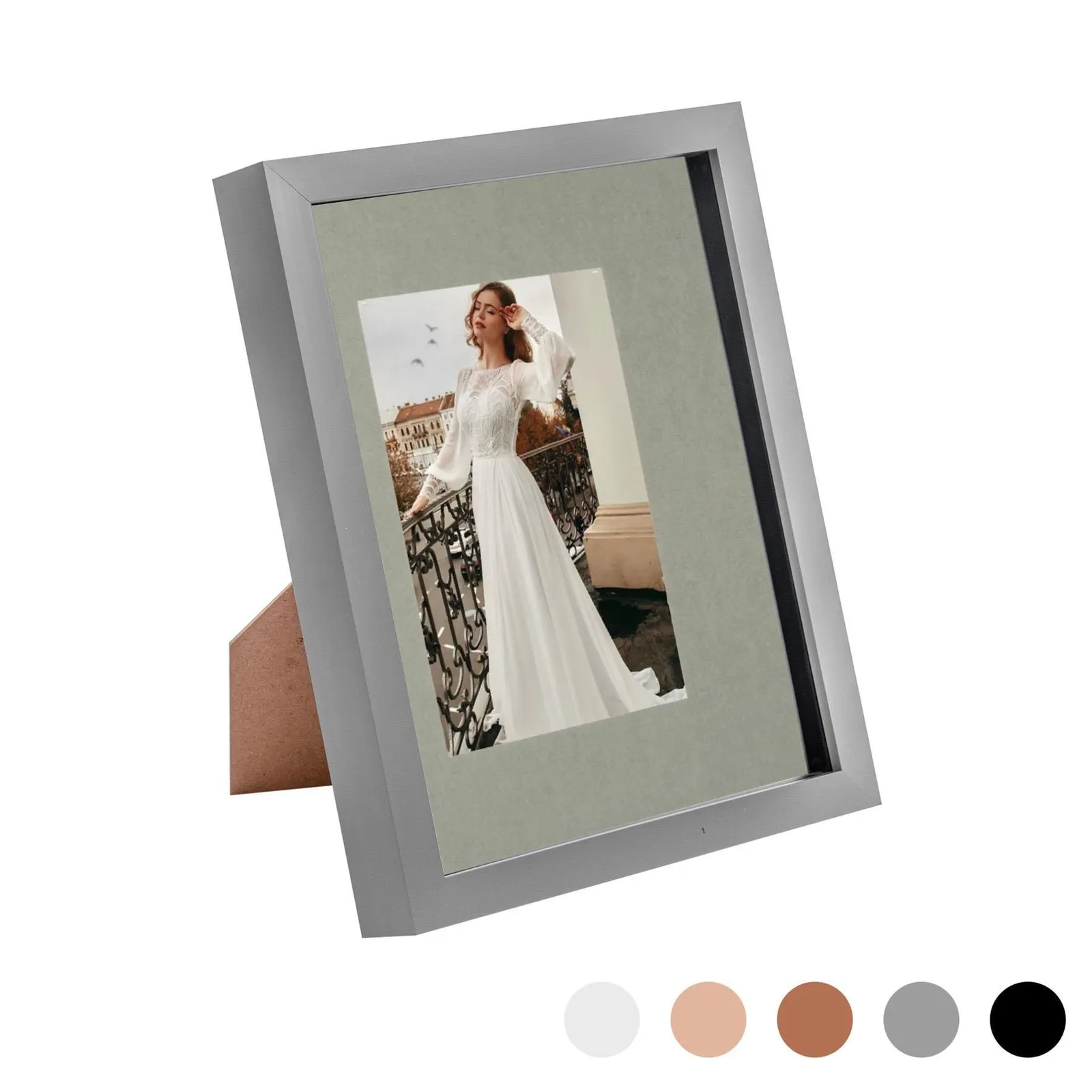 Nicola Spring 3D Box Photo Frame - 8 x 10" with 4 x 6" Mount - Black Mount in Grey