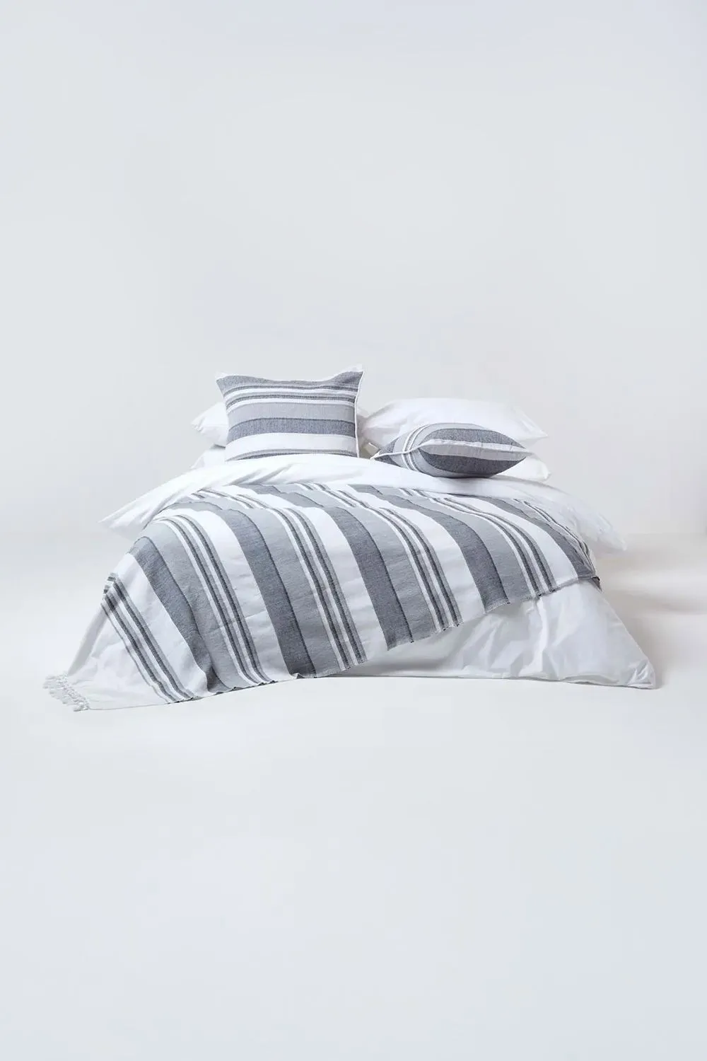 Homescapes Cotton Morocco Striped Curtain Pair in Light Grey 3