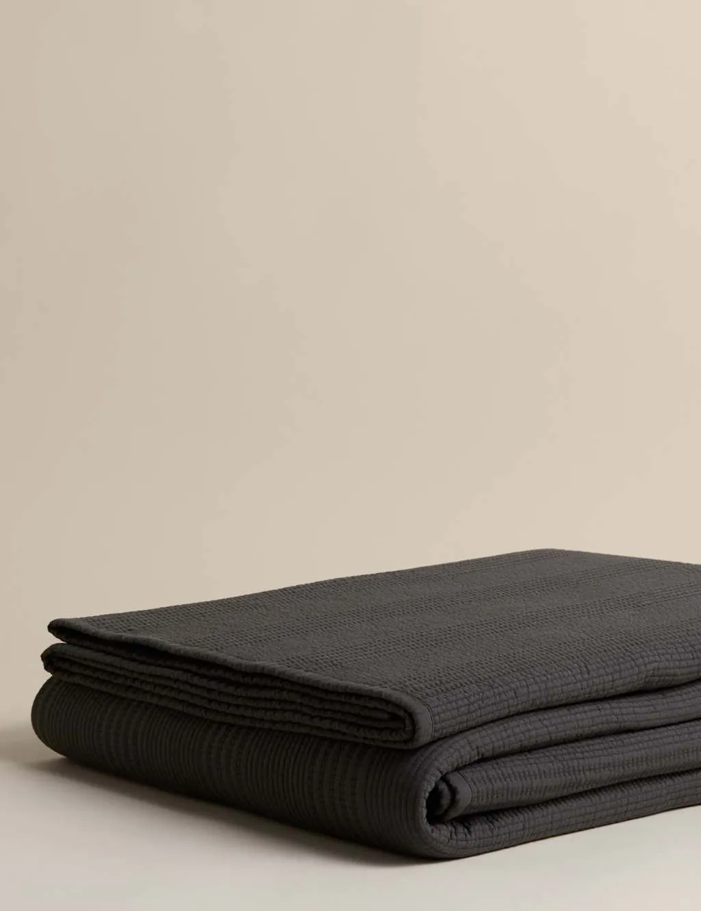 M&S Cotton Rich Ribbed Bedspread with Linen Charcoal