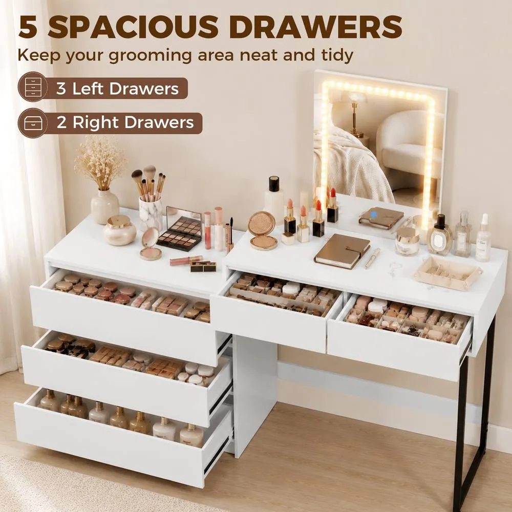 HOMCOM Vanity Makeup Desk LED Mirror Bedroom White 5