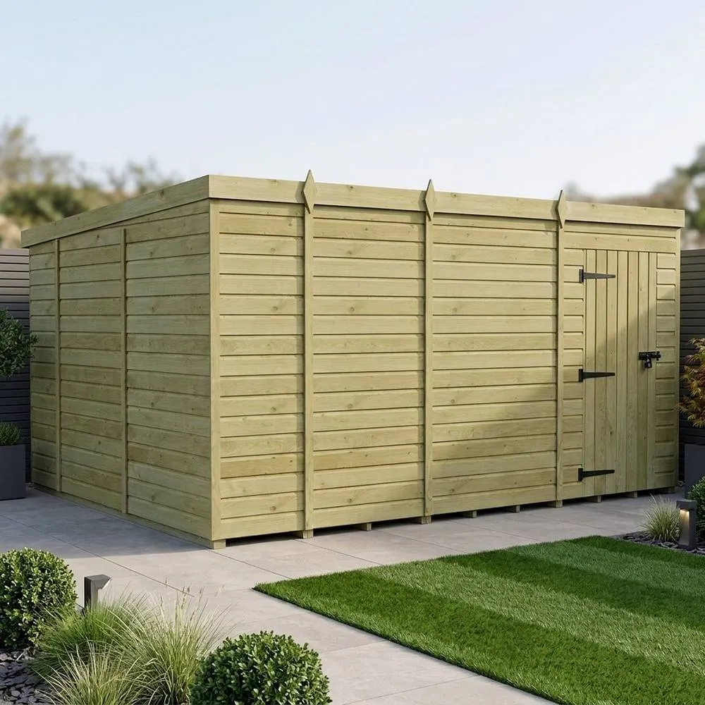 Buttercup Farm 13ft x 10ft Pent Garden Shed Single Door No Windows - Timber in Brown 2