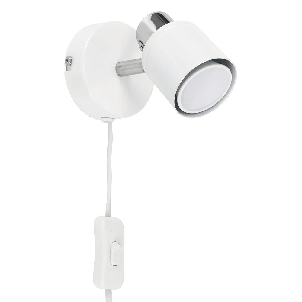 ValueLights Benton Pair of White & Chrome Adjustable Plug In Spotlight Wall Lights 4
