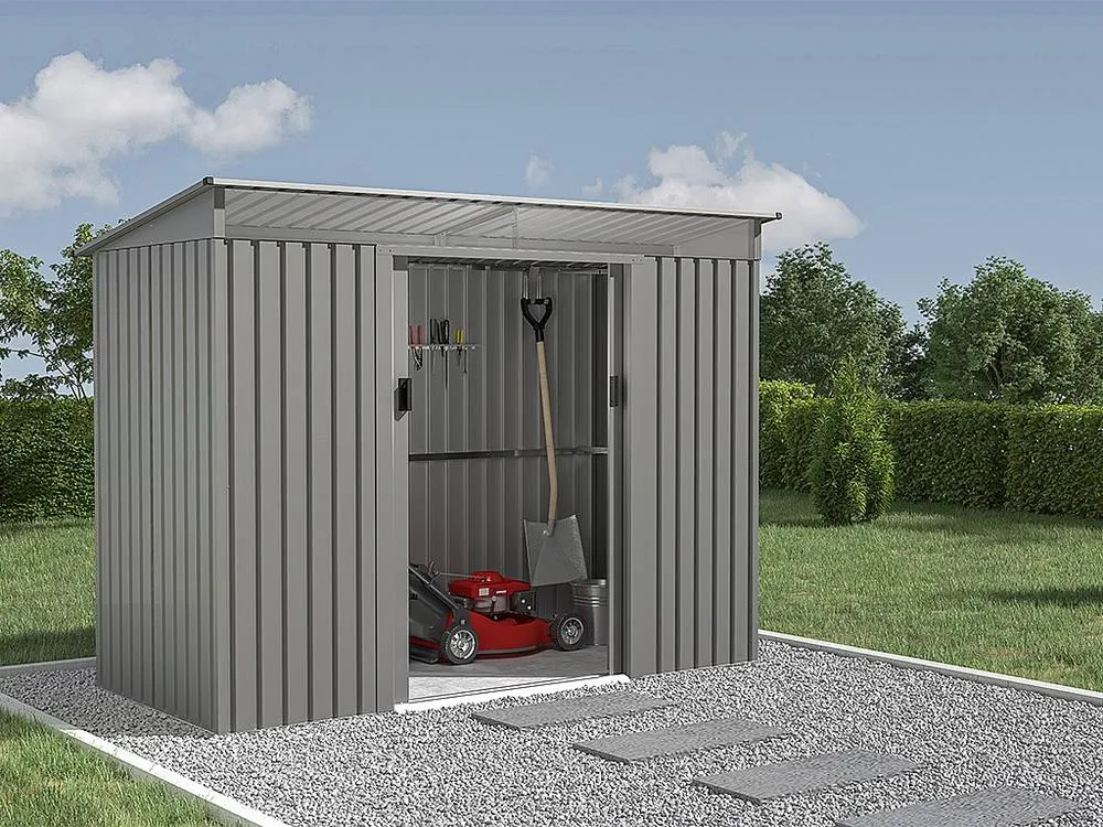 Vente-unique Galvanised Steel Garden Shed - Grey - 3.23 M² - FOLCO