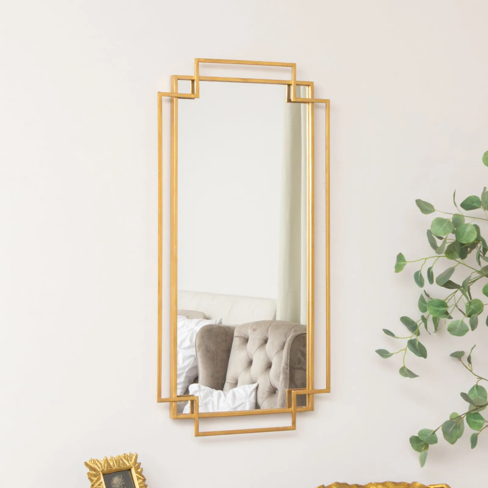 Melody Maison Gold Foiled Wall Mirror - 94cm X 48cm in Metallic Gold
