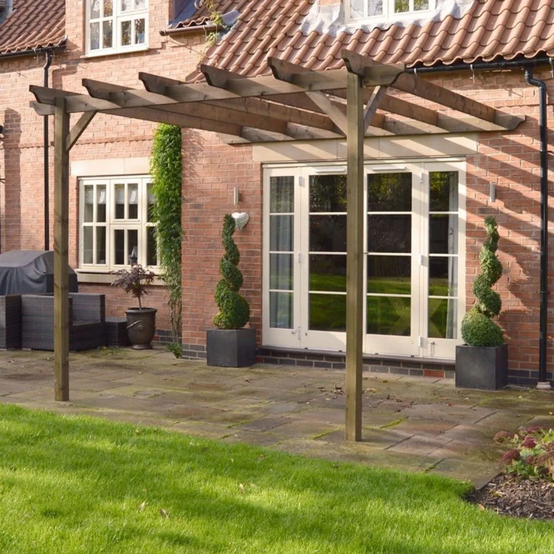 Rutland County Garden Furniture Ltd Wall Mounted Garden Pergola, Wood, L300 x W360 x H270 cm, Rustic Brown 2
