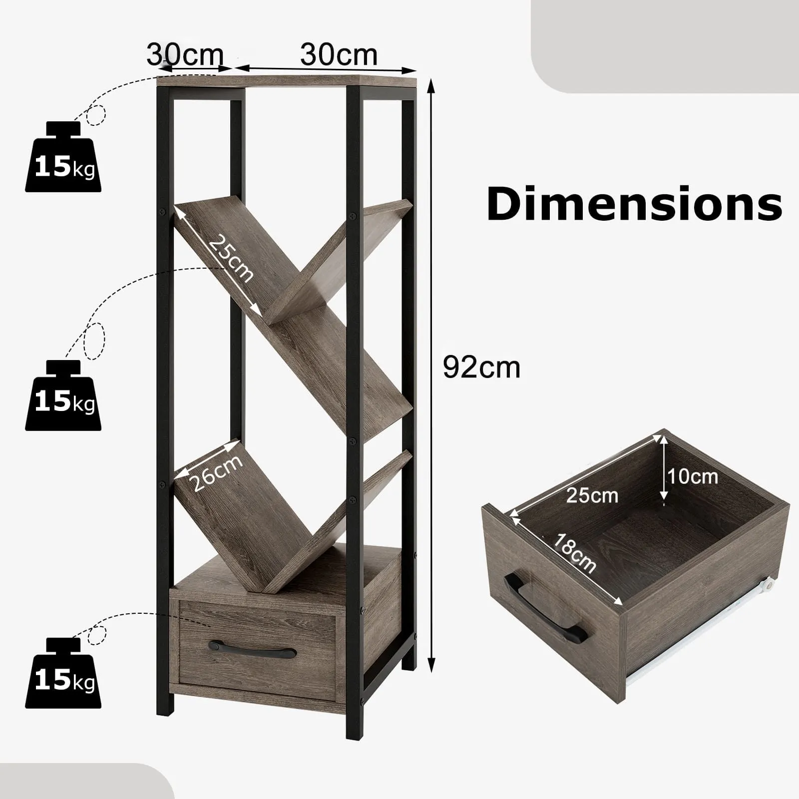 Costway Tree Bookshelf 4 Tier Floor Standing Storage Organizer w/Drawer in Grey 3