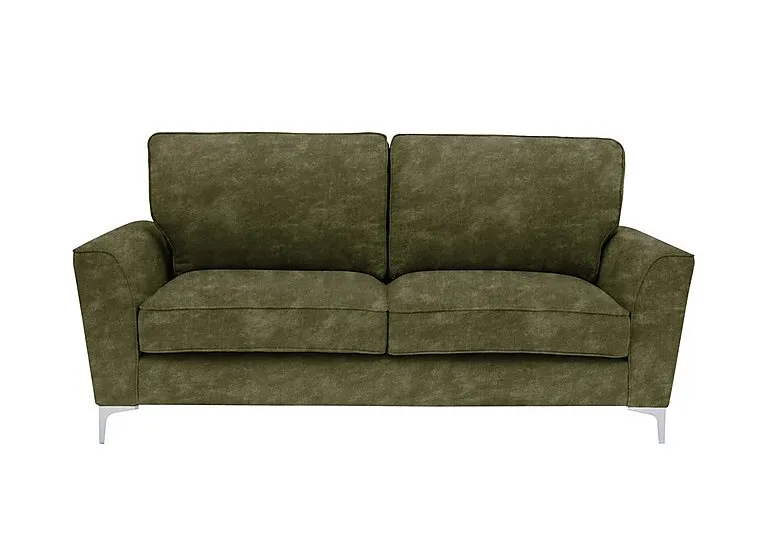 Legend 3 Seater Classic Back Fabric Sofa with Chrome Feet - Sublime Olive