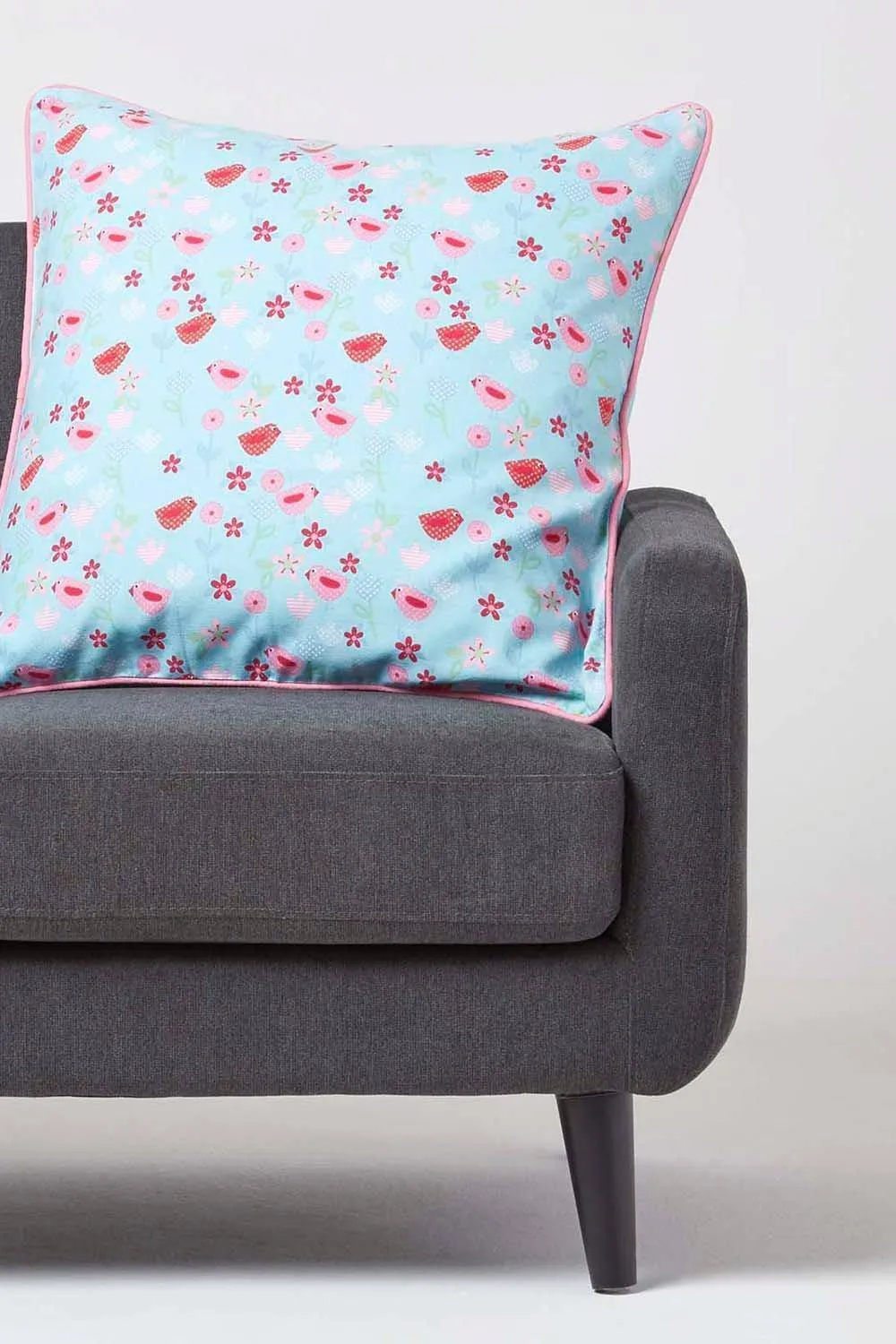 Homescapes Cotton Birds & Flower Cushion Cover in Blue 2