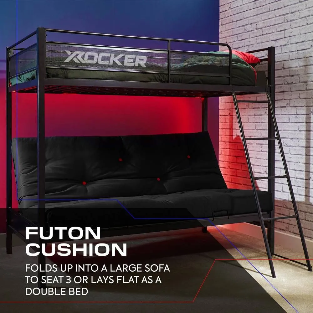 X Rocker Stronghold High Sleeper Bunk Bed with Double Futon / Sofa Bed in Black 4