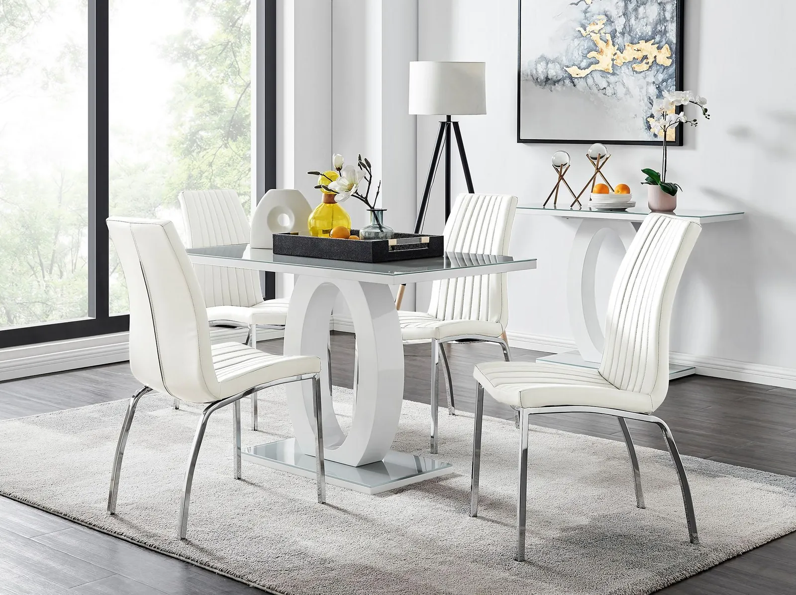 FurnitureboxUK Giovani 4 Grey Dining Table & 4 Isco Chairs in Off-White 1