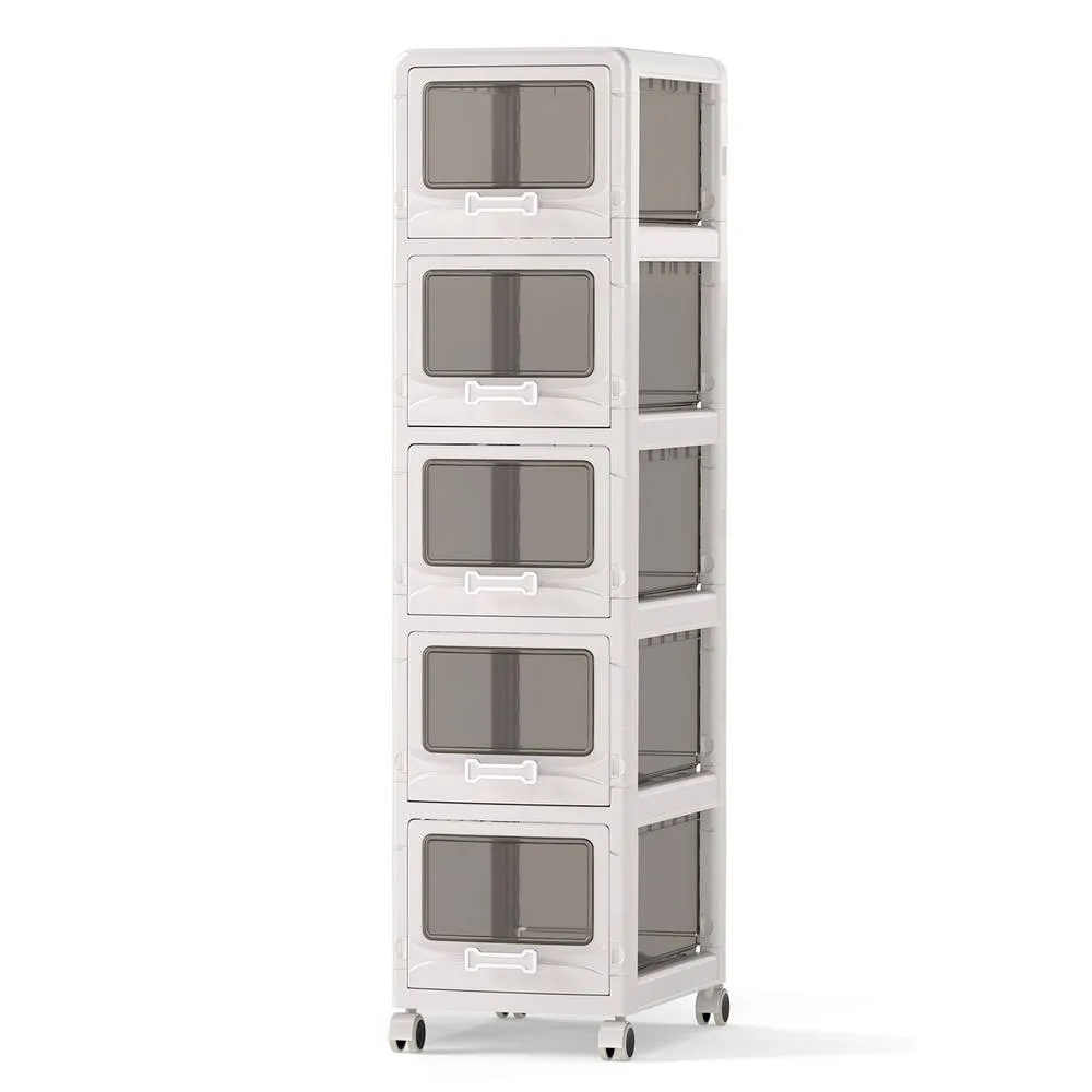 Costway 5-Tier Plastic Drawer Storage Organizer Rolling Cart Utility Cart in White