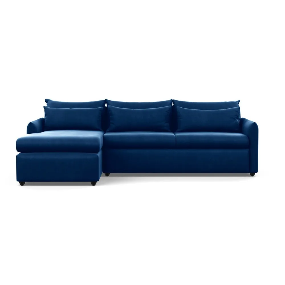 Heal's Pillow Large Left Hand Corner Chaise Velvet Petrol Black Feet