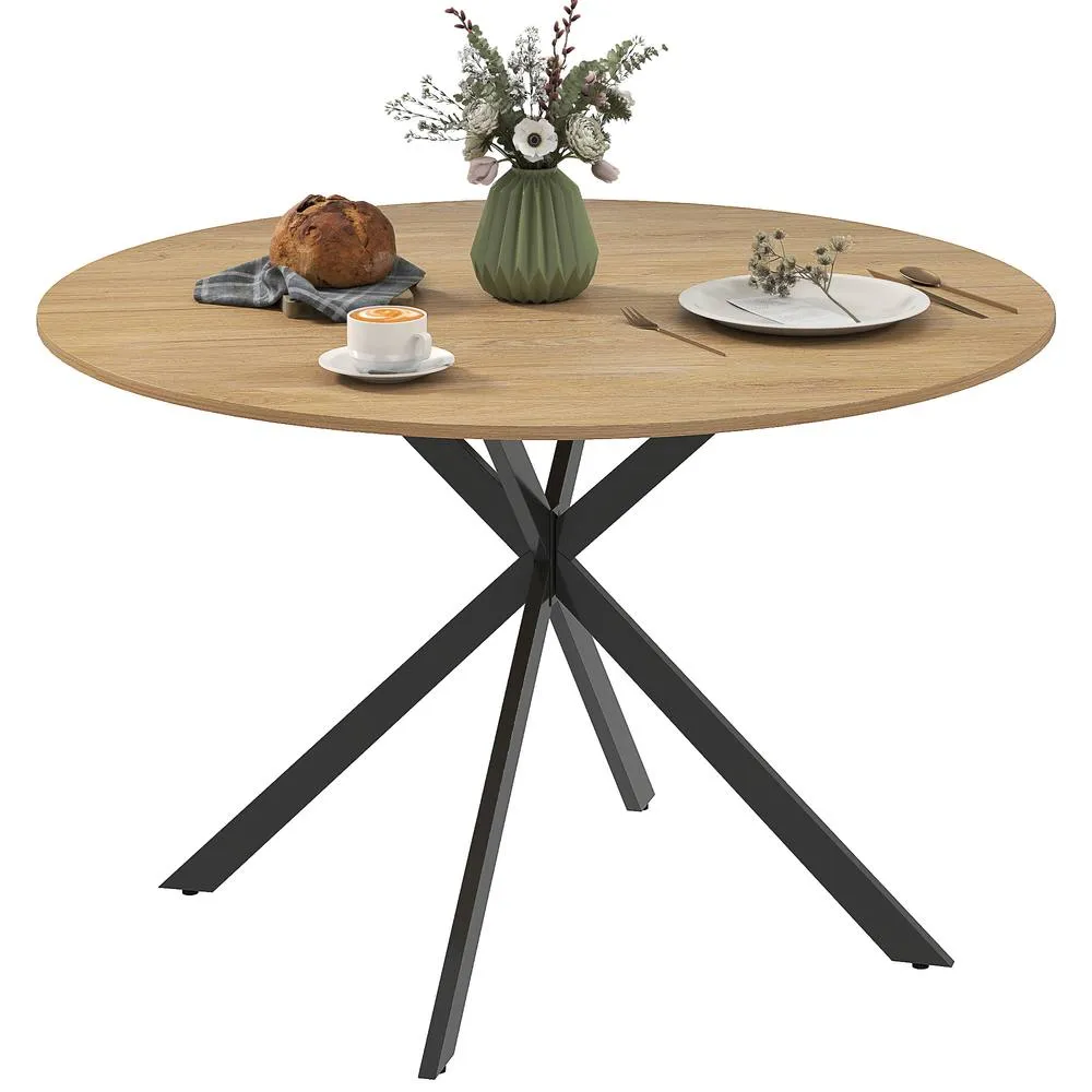 HOMCOM 120 cm Dining Table for 4, Industrial Kitchen Table with Steel Legs in Natural 2