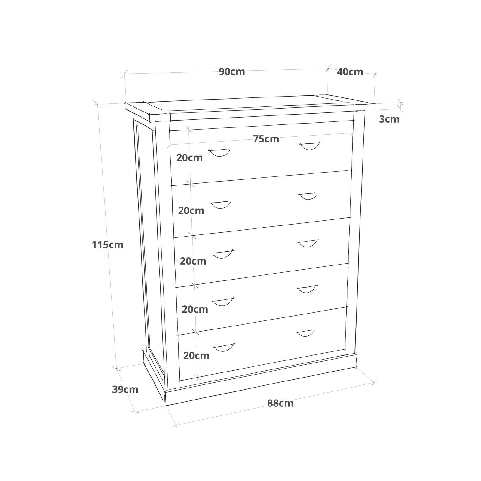 Cabinet Bits Tropea 5 Drawer Chest of Drawers Brass Cup Handle in Off-White 2