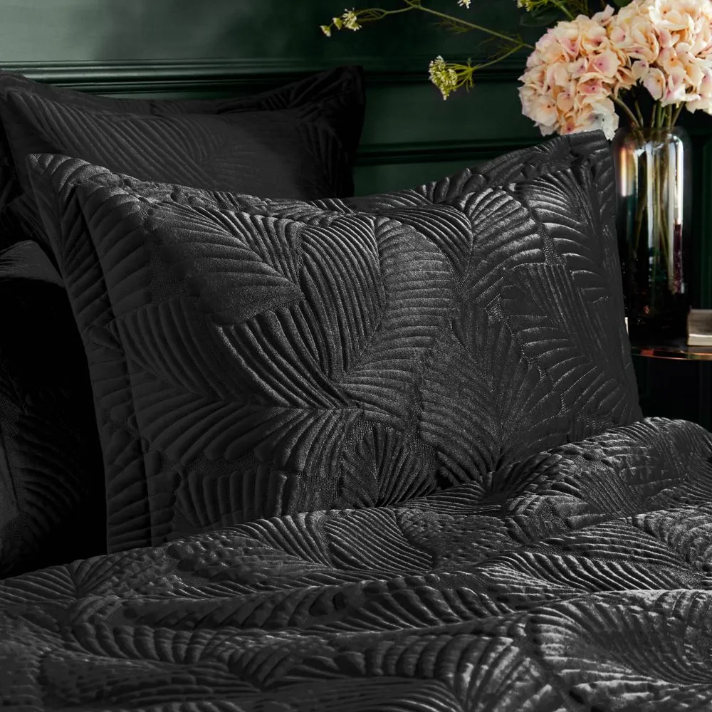 Paoletti Palmeria Quilted Velvet Pillowcase in Black 1