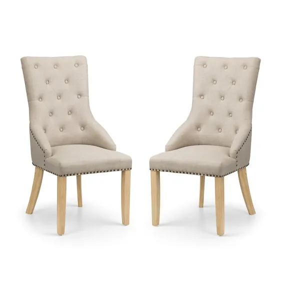 Loire Set Of 2 Button Back Dining Chairs, Linen 3