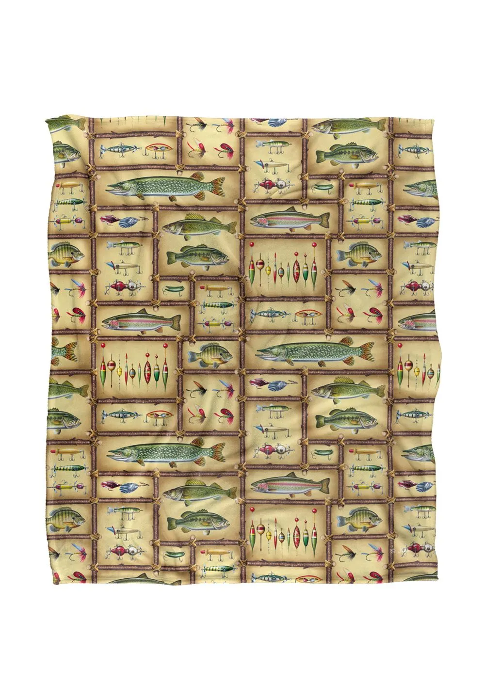 JQ Licensing Fish Sticks Lodge Fishing Lures Pattern Silky Touch Super Soft Throw Blanket 152 X 127 cm in White