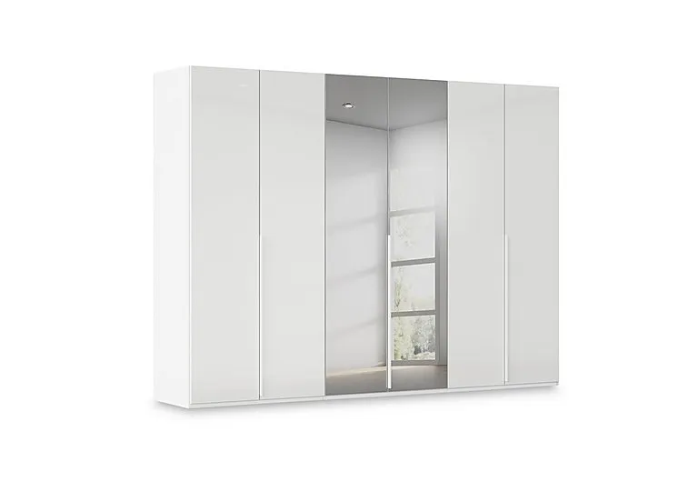 Haven 301cm 6 Door Hinged Wardrobe with 4 Glass Doors and 2 Mirror Doors