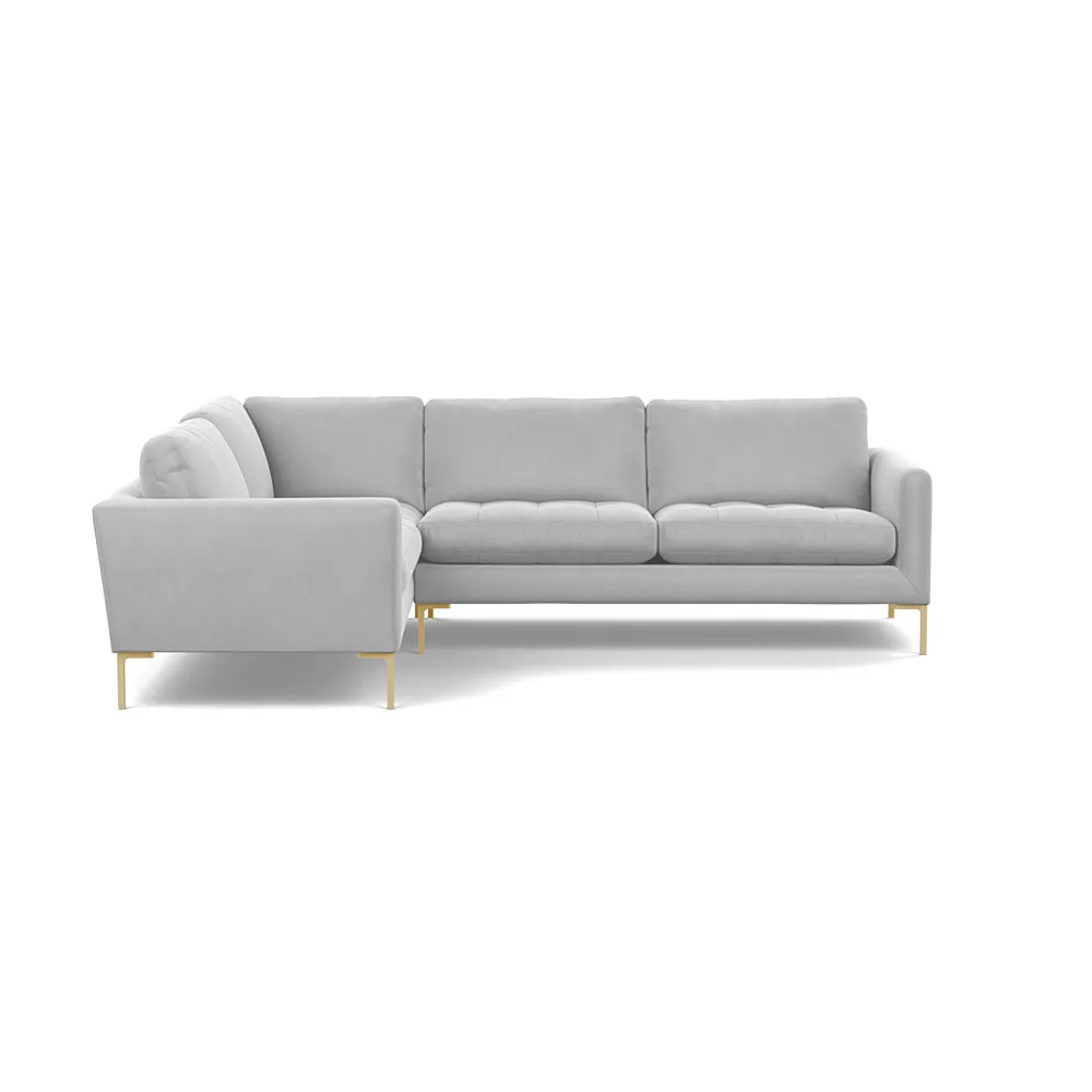 Heal's Eton Left Hand Facing Corner Sofa Velvet Platinum Brass Feet