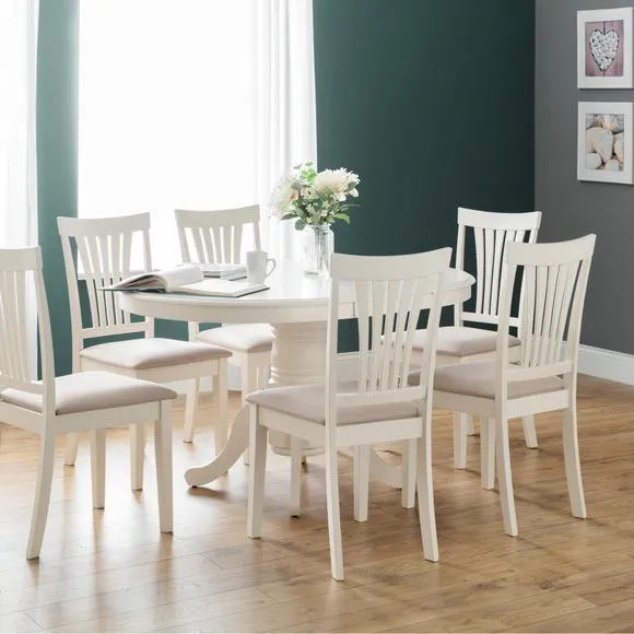 Stanmore 6 Seater Round Dining Table with 6 Chairs, Off White