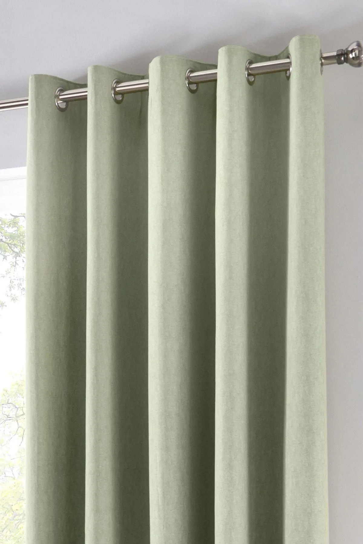 Fusion 'Sorbonne' 100% Cotton Light Filtering Plain Dyed Eyelet Curtains in Green 2