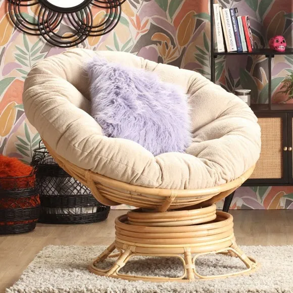 Desser Papasan Rattan Rocking Chair with Boucle Cushion