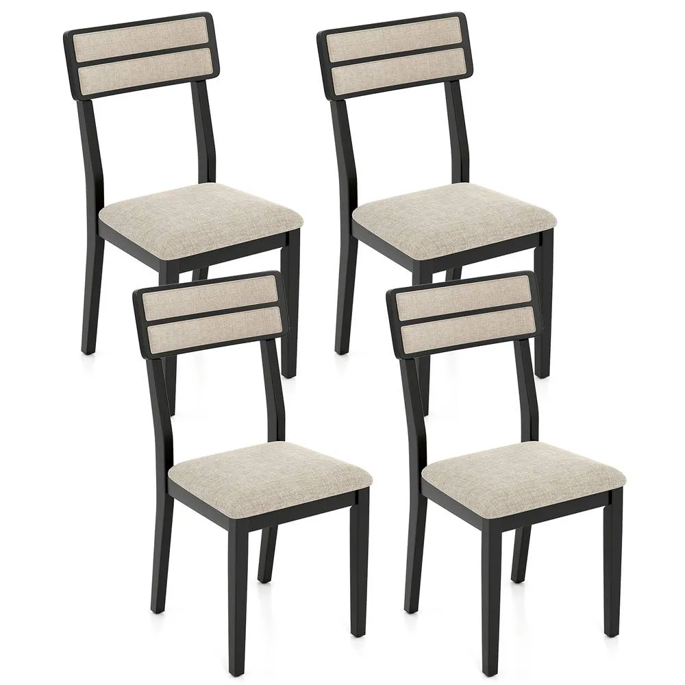 Costway Upholstered Kitchen Chairs Modern Dining Chairs Set of 4-Black in Black