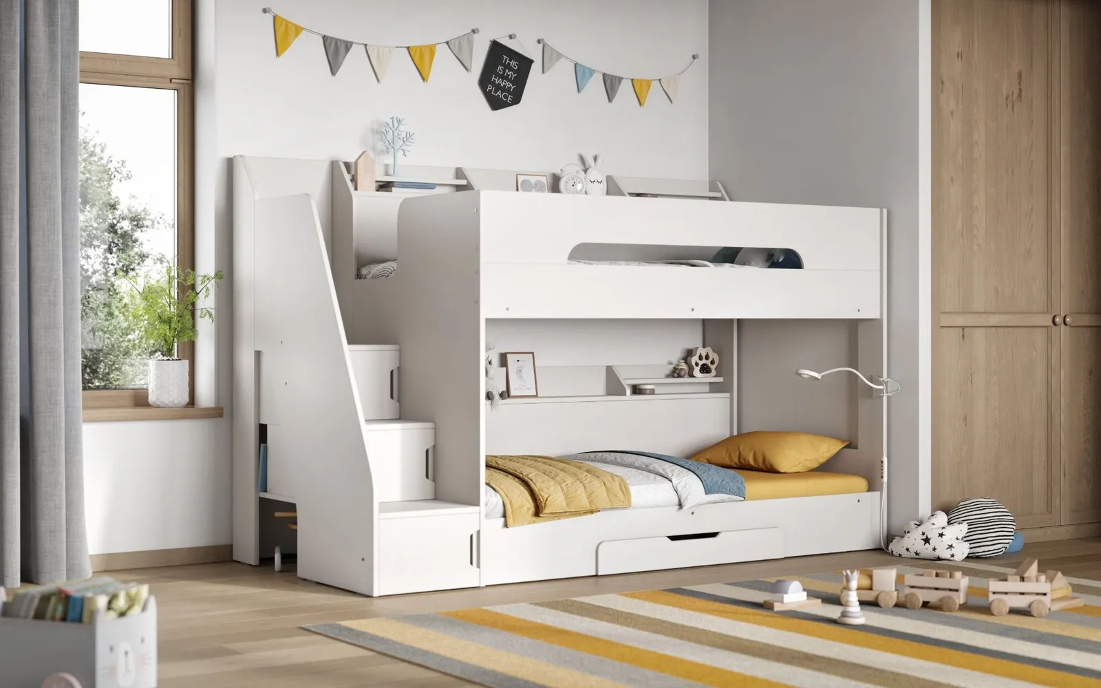 Flair Slick Staircase Bunk Bed with Storage in White 2