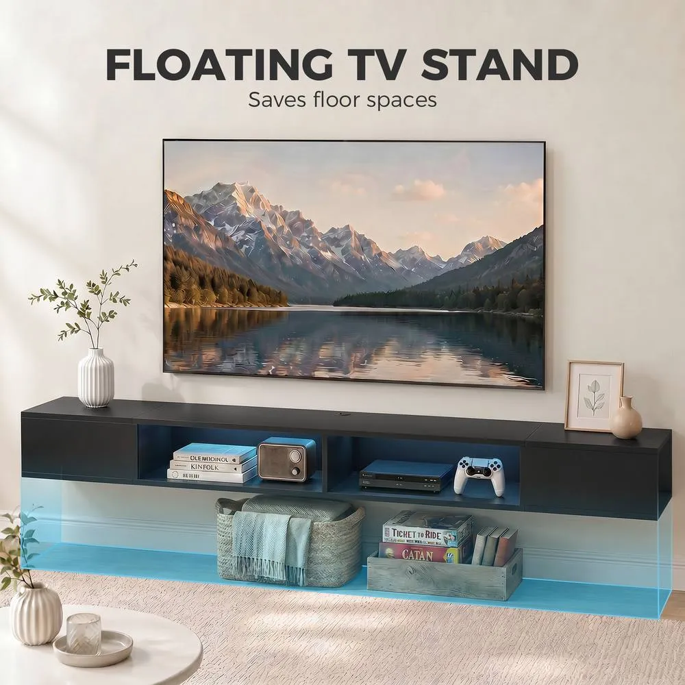 HOMCOM TV Stand with RGB LED Lights for 75-Inch TV in Black 4