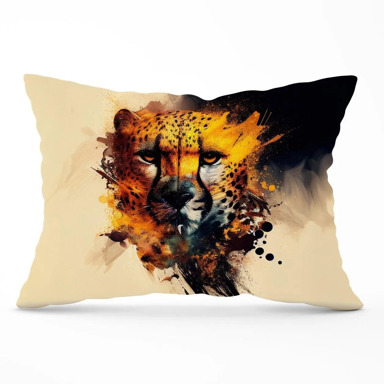 Warren Reed - Designer Cheetah Face Splashart Cushions in Yellow